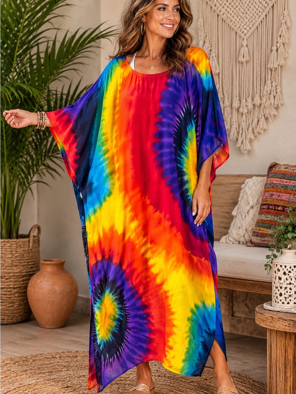 Vibrant Rainbow Tie-Dye MuuMuu - 32 PTP, 51 L 🌈 ☀️
